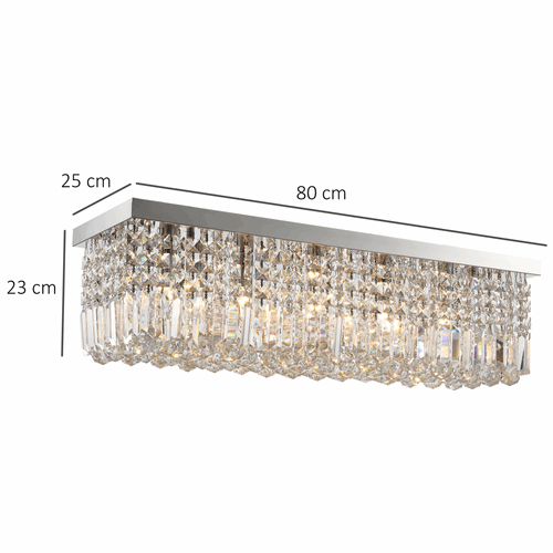 Modern Crystal Ceiling Light Square Crystal Chandelier E14 Base, Silver HOMCOM