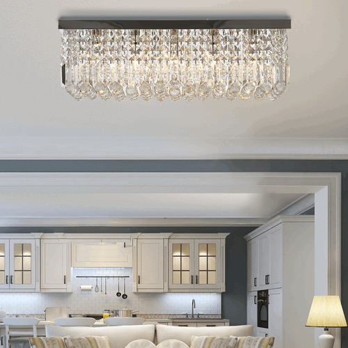 Modern Crystal Ceiling Light Square Crystal Chandelier E14 Base, Silver HOMCOM
