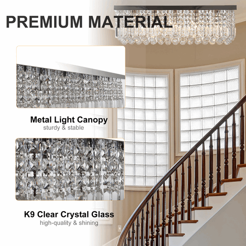 Modern Crystal Ceiling Light Square Crystal Chandelier E14 Base, Silver HOMCOM