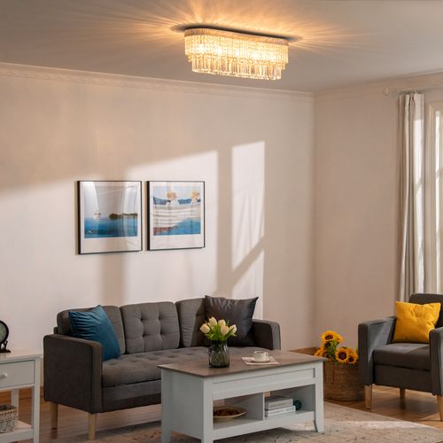 Modern Raindrop Crystal Chandelier, Round Rectangular Ceiling Light, Silver HOMCOM