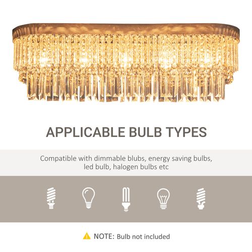 Modern Raindrop Crystal Chandelier, Round Rectangular Ceiling Light, Silver HOMCOM