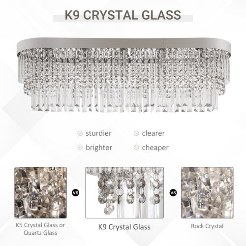 Modern Raindrop Crystal Chandelier, Round Rectangular Ceiling Light, Silver HOMCOM