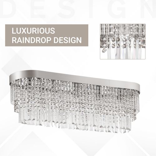 Modern Raindrop Crystal Chandelier, Round Rectangular Ceiling Light, Silver HOMCOM