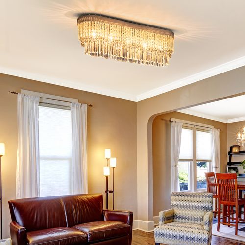 Modern Raindrop Crystal Chandelier, Round Rectangular Ceiling Light, Silver HOMCOM
