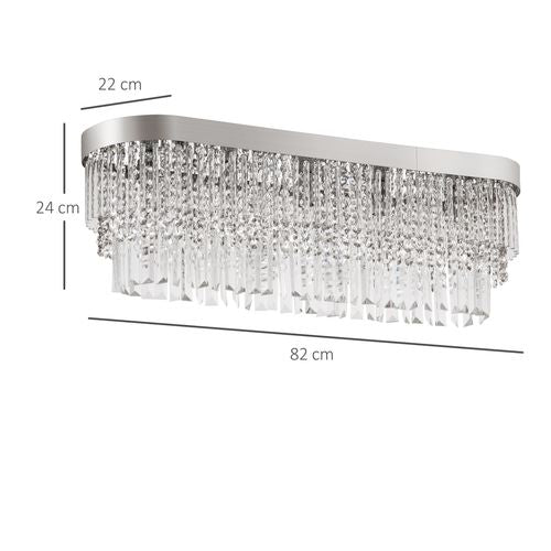 Modern Raindrop Crystal Chandelier, Round Rectangular Ceiling Light, Silver HOMCOM