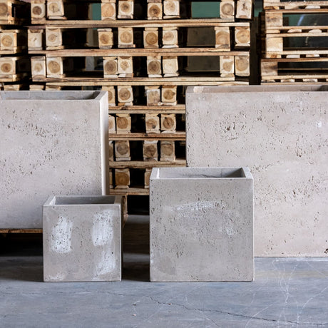 Set of grey concrete Cube Planters in various sizes for indoor and outdoor plants
