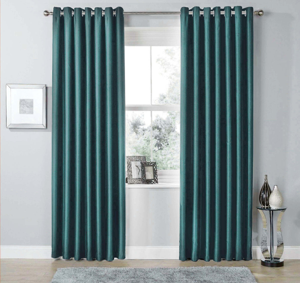 OLIVIA ROCCO Teal Blackout Curtains for Light Blocking and Privacy in a Modern Living Room