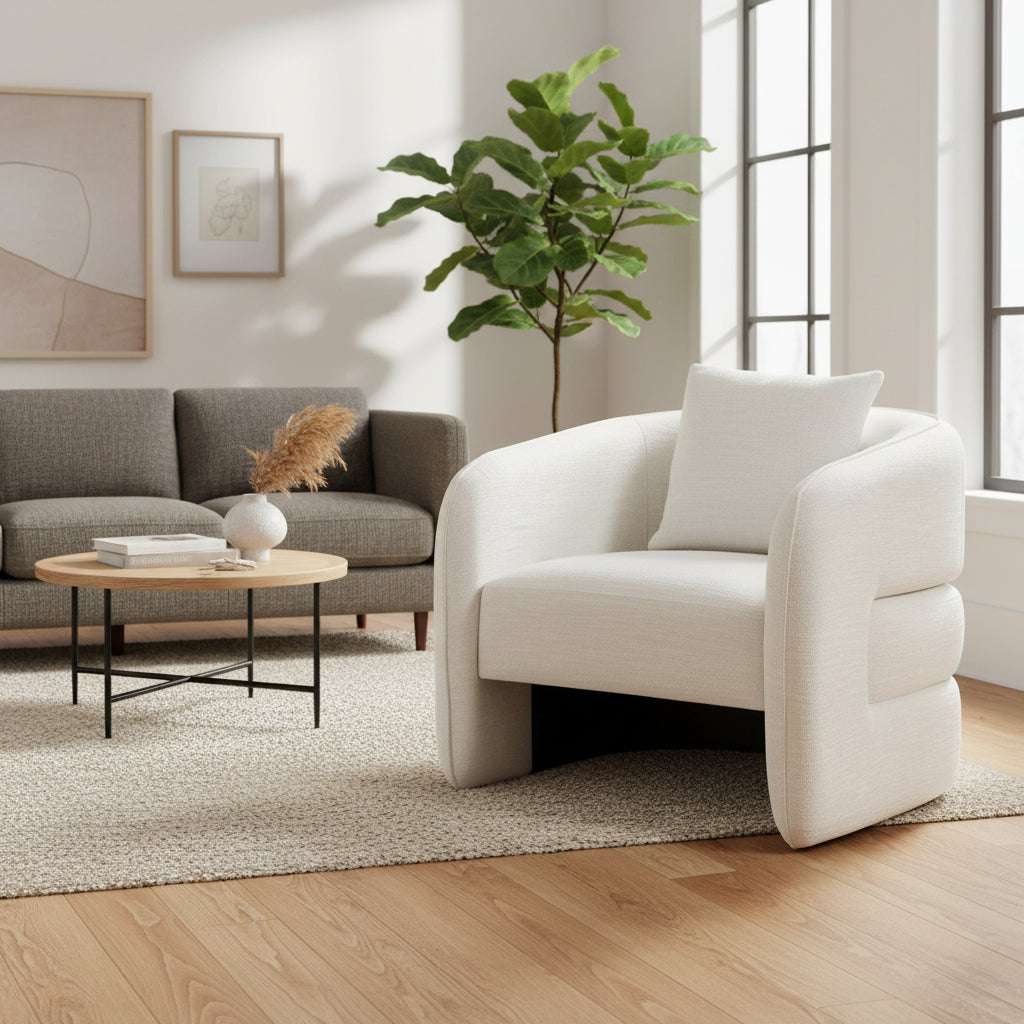 Bilani Cream Linen Effect Curved Chair Orsina