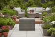 MINT Outdoor Cushion Box in stylish grey, designed for garden storage and decor with colourful flowers around