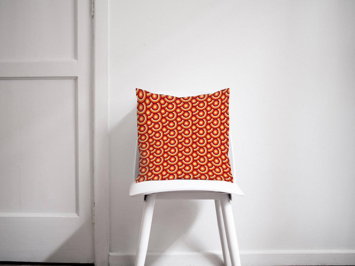 Shadow Bright Decorative Cushion with Retro Pattern in Red and Yellow on a White Chair