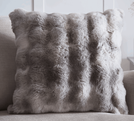 Soft Grey Fur Cushion with Textured Design for Stylish Home Decor
