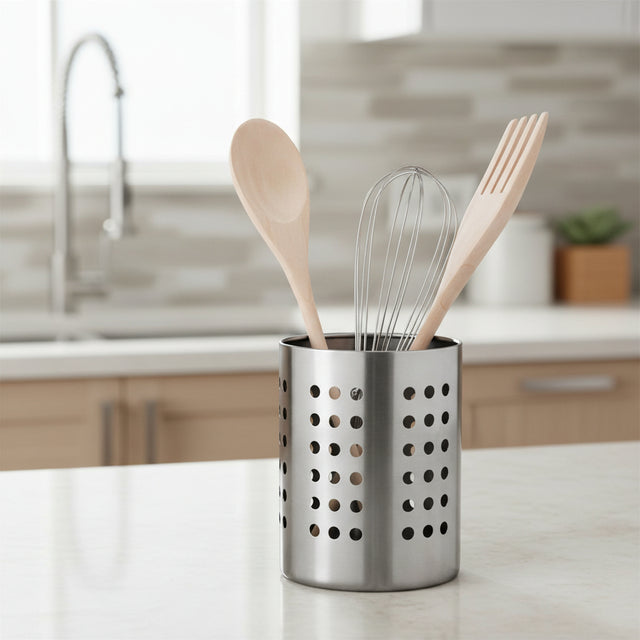Orsina Cutlery Caddy in Stainless Steel with Holes for Organising Kitchen Utensils