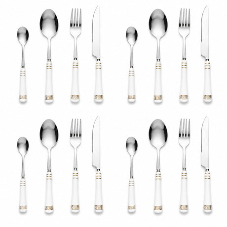 KitchBoom Cutlery Set with Elegant White Handles and Gold Accents for Stylish Dining