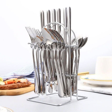 24pcs Stainless Steel Silverware Cutlery Set Silver Kitchen Essentials