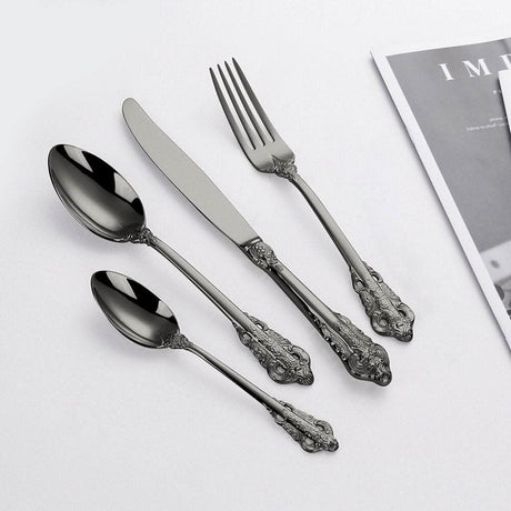 Kitchen Essentials Elegant Cutlery Set for Dining 24pcs Black Kitchen Essentials