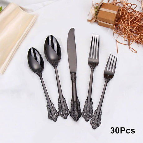 Kitchen Essentials Elegant Cutlery Set for Dining 30pcs Black B Kitchen Essentials