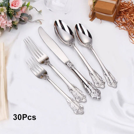 Kitchen Essentials Elegant Cutlery Set for Dining 30pcs Silver B Kitchen Essentials