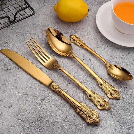 Kitchen Essentials Elegant Cutlery Set for Dining 24pcs Gold Kitchen Essentials