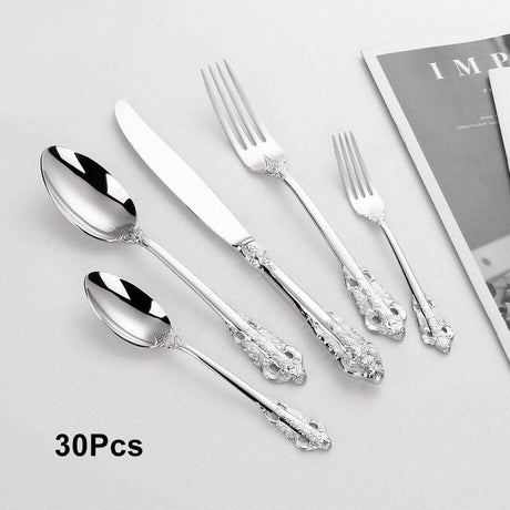 Kitchen Essentials Elegant Cutlery Set for Dining 30pcs Silver A Kitchen Essentials
