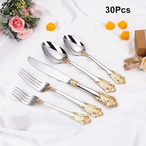 Kitchen Essentials Elegant Cutlery Set for Dining 30pcs Gold plated B Kitchen Essentials