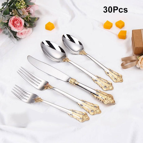Kitchen Essentials Elegant Cutlery Set for Dining 30pcs Gold plated B Kitchen Essentials