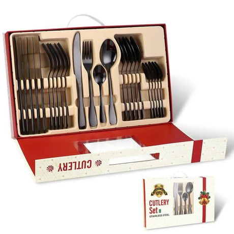 24Pcs Christmas Gifts Cutlery Set in Stainless Steel Black 24PCS Kitchen Essentials