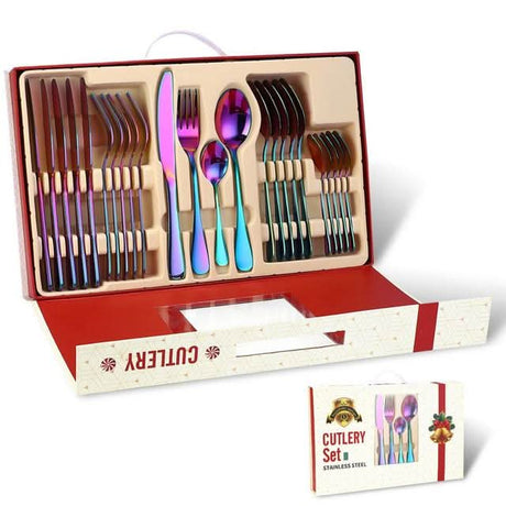 24Pcs Christmas Gifts Cutlery Set in Stainless Steel Rainbow 24PCS Kitchen Essentials