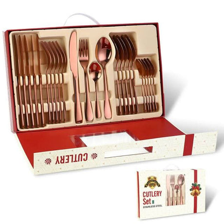 24Pcs Christmas Gifts Cutlery Set in Stainless Steel Rose Gold 24PCS Kitchen Essentials