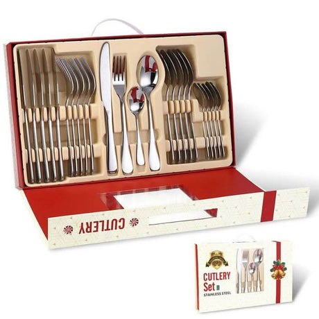 24Pcs Christmas Gifts Cutlery Set in Stainless Steel Silver 24PCS Kitchen Essentials