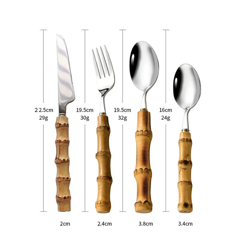 Nisu Home Bamboo Handle Cutlery Set with Knife, Fork, and Spoon for Eco-Friendly Dining