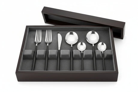 Avie 16 Piece Matte Silver And Black Cutlery Set Orsina