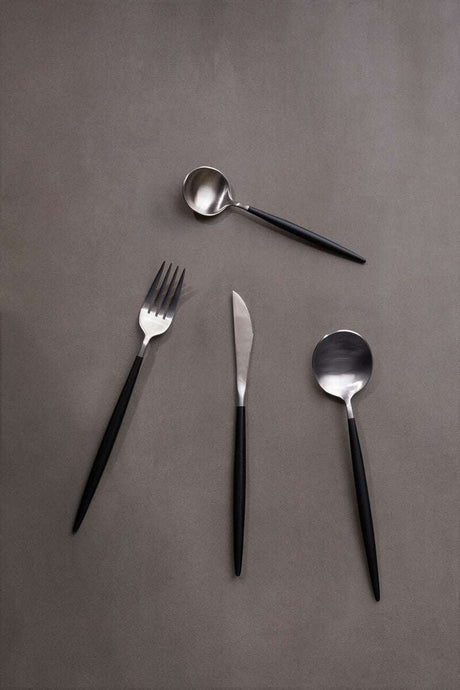 Avie 16 Piece Matte Silver And Black Cutlery Set Orsina