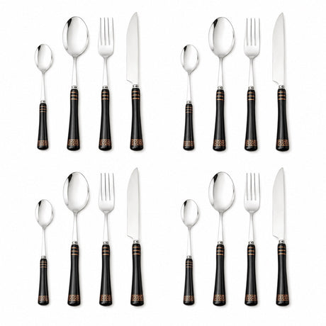 KitchBoom Cutlery Set featuring polished stainless steel pieces with elegant black handles