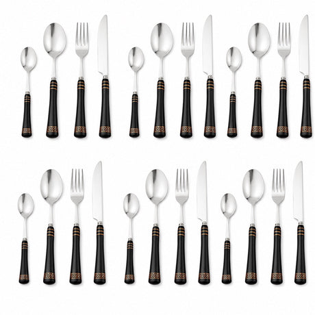 KitchBoom Cutlery Set featuring black handles and stainless steel utensils for dining occasions