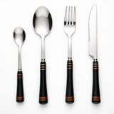 Elegant KitchBoom Cutlery Set featuring black handles with gold accents for stylish dining