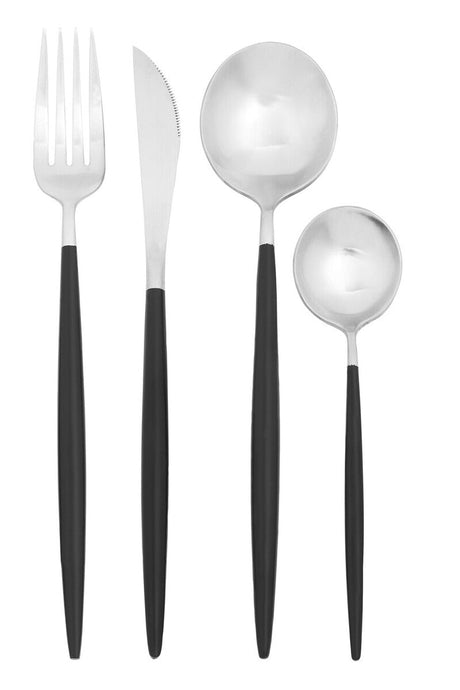 Avie 16 Piece Matte Silver And Black Cutlery Set Orsina