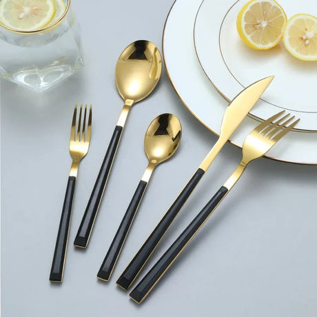 Nisu Home Elegant Gold Cutlery Set with Black Handles for Stylish Dining Experience