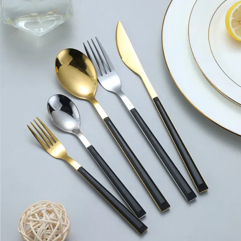 Stylish Nisu Home Cutlery Set in gold and black for elegant dining experiences