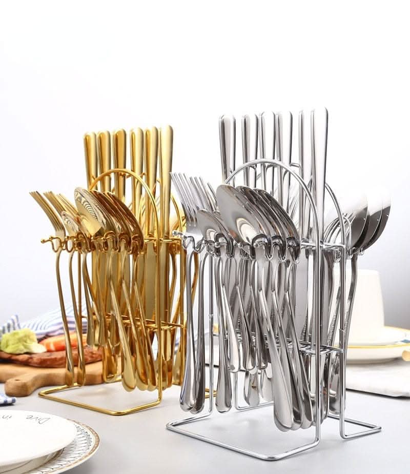 24pcs Stainless Steel Silverware Cutlery Set Kitchen Essentials