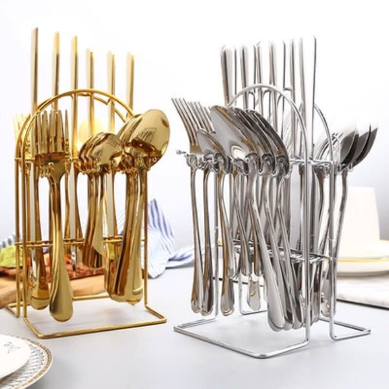 24pcs Stainless Steel Silverware Cutlery Set Kitchen Essentials