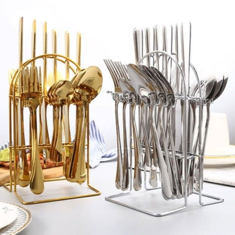 24pcs Stainless Steel Silverware Cutlery Set Kitchen Essentials