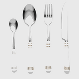 KitchBoom Cutlery Set featuring elegant stainless steel utensils with ornate gold detailing