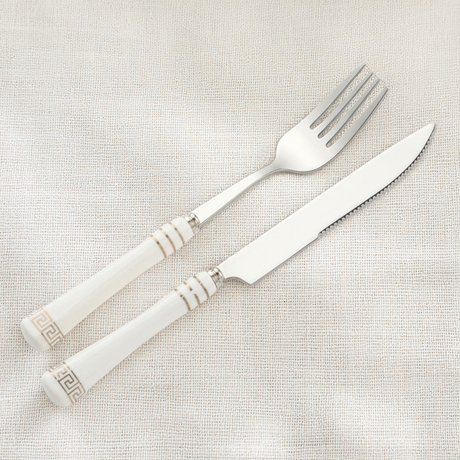 KitchBoom Cutlery Set with Elegant White Handles and Decorative Detailing for Stylish Dining