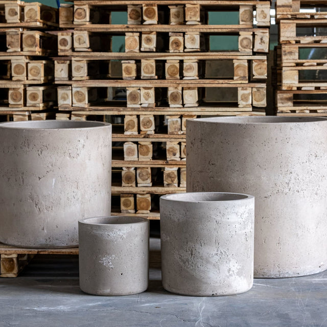 Set of stylish concrete Cylinder Planters in various sizes for modern home decor
