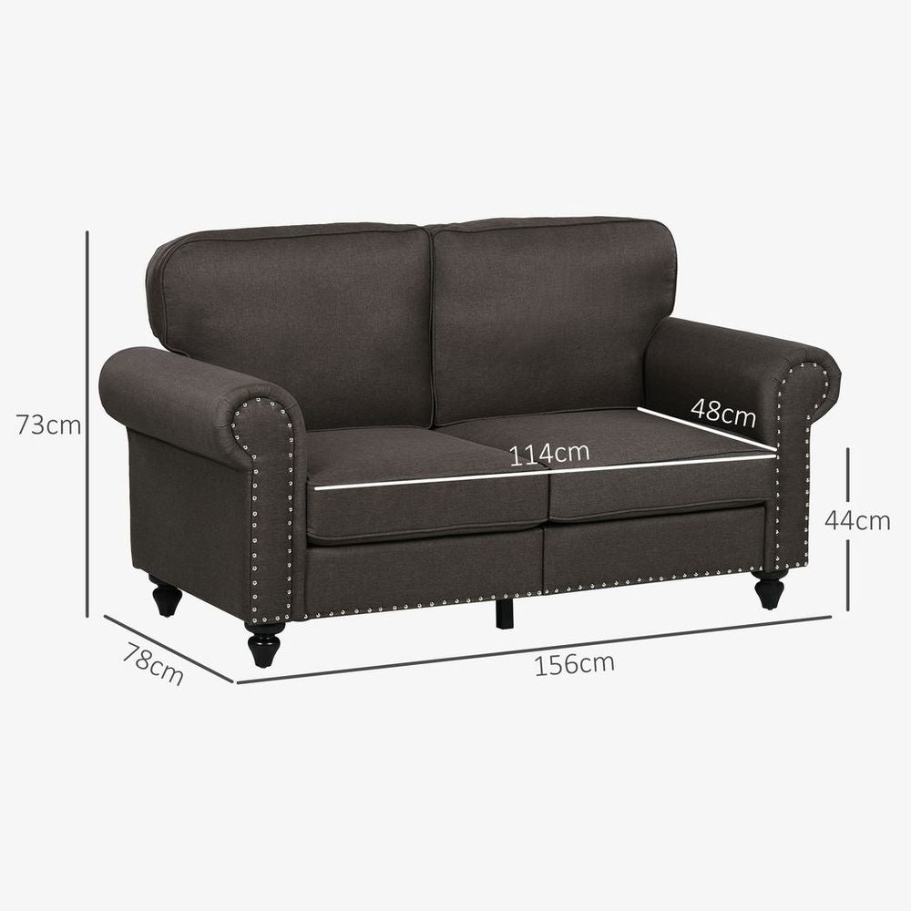 HOMCOM 2 Seater Sofa for Living Room, with Nailhead Trim, Dark Brown HOMCOM
