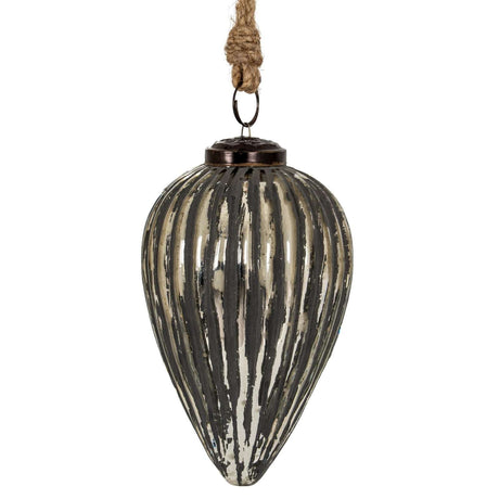 Shades 4 Seasons Cone Bauble in Grey with Striped Design for Elegant Christmas Decorations