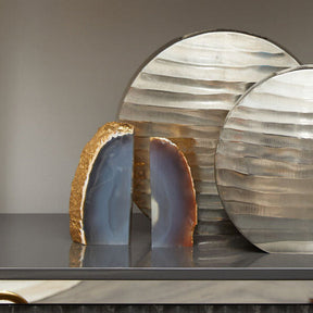 Stylish Orsina bookends featuring round agate slices for elegant home decor and book organisation