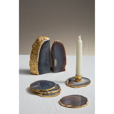 Orsina Unique Stone Bookends with Gold Trim for Decorative Home Office Use
