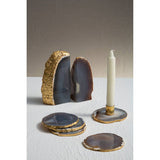 Orsina Unique Stone Bookends with Gold Trim for Decorative Home Office Use