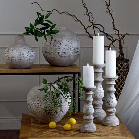 Small Stone Ceramic Column Candle Holder Shades 4 Seasons